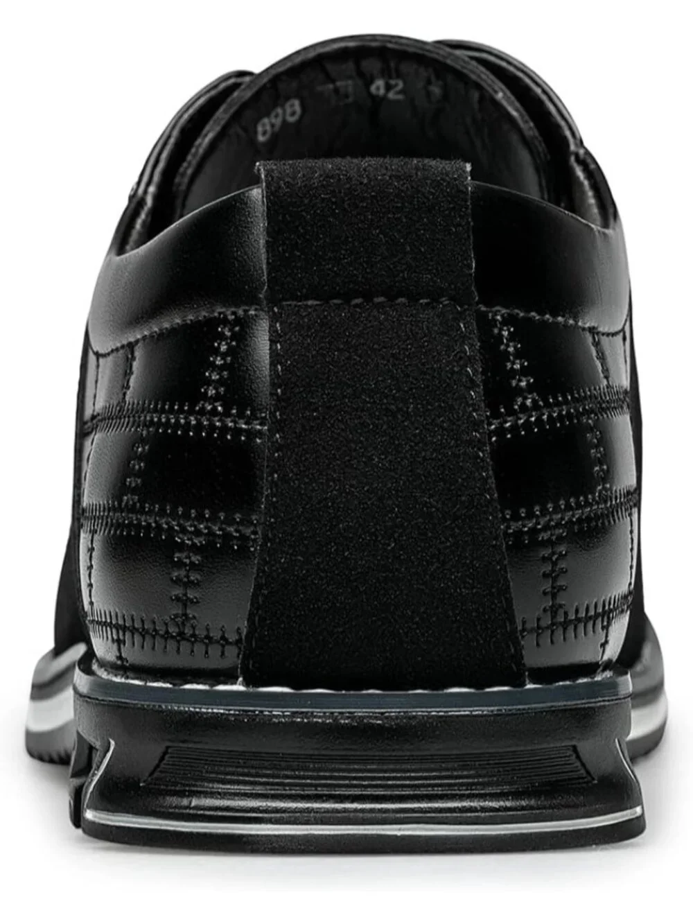 Men's Black Leather Plaid Embossed Grid Comfortable Hybrid Oxford Dress Sneakers